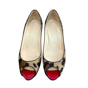 Christian Louboutin Leopard Pony Hair Peep Toe Heels Size 37.5
